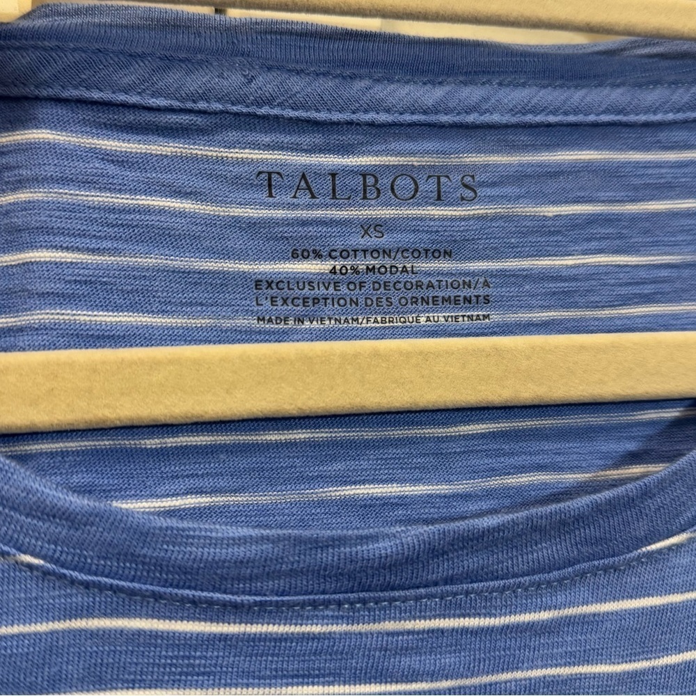 Talbots French Poodle Shopper Knit  Blue Stripe 3/4 Sleeve Pullover Travel - Picture 5 of 7